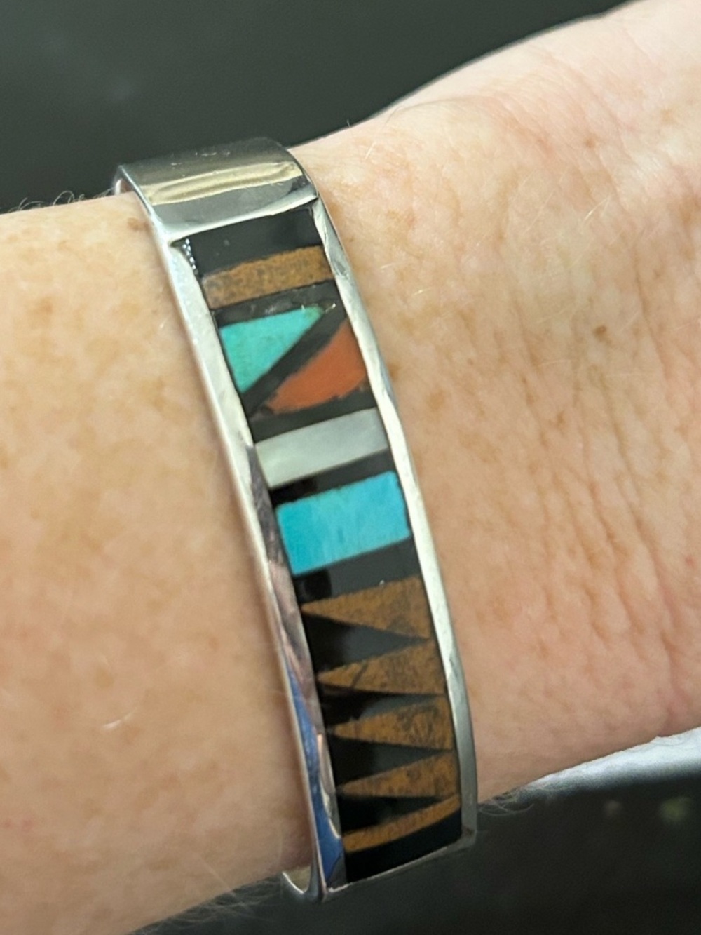 Zuni Sterling Silver Inlay Geometric Cuff
